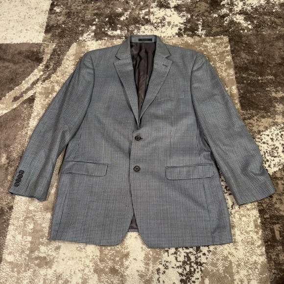 Lauren Ralph Lauren Men's 42L Gray Houndstooth Blazer Wool Silk Sport Coat